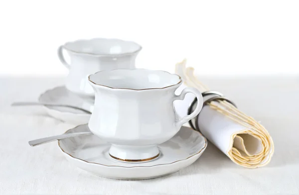 Two ceramic cups and saucers — Stock Photo, Image