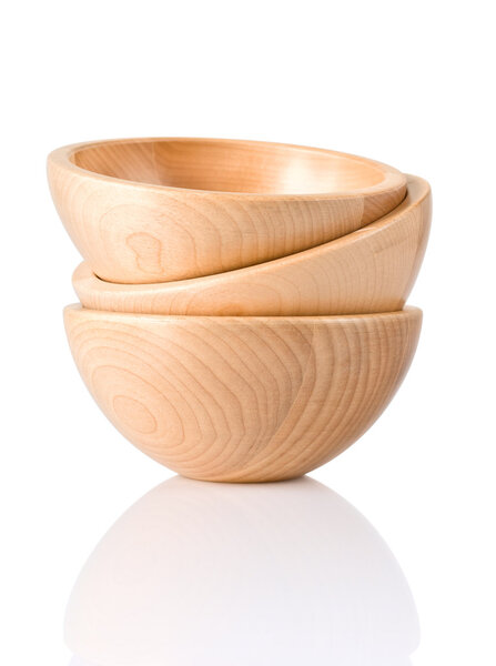 Three wooden bowls