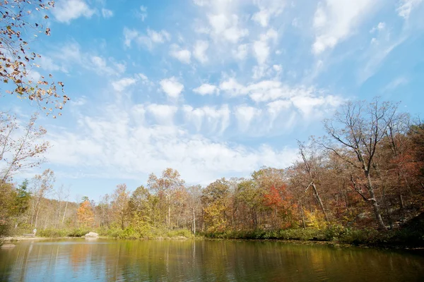 Feuilles et arbres d'automne sur la rivière — Photo