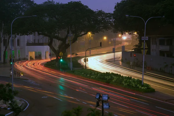 stock image Car road lights at sunset