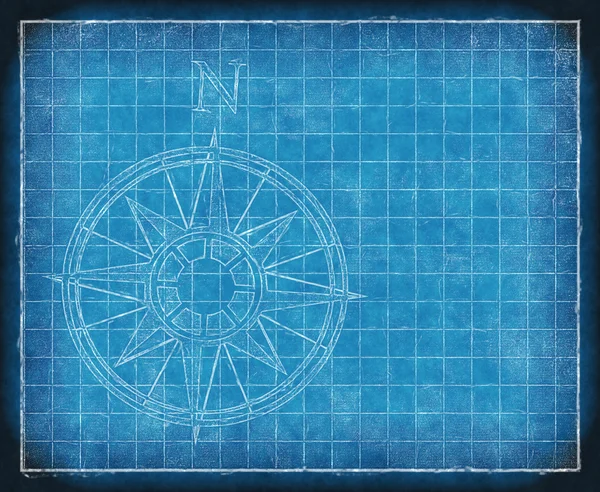 Noord kompas kaart pijl bluepriint — Stockfoto