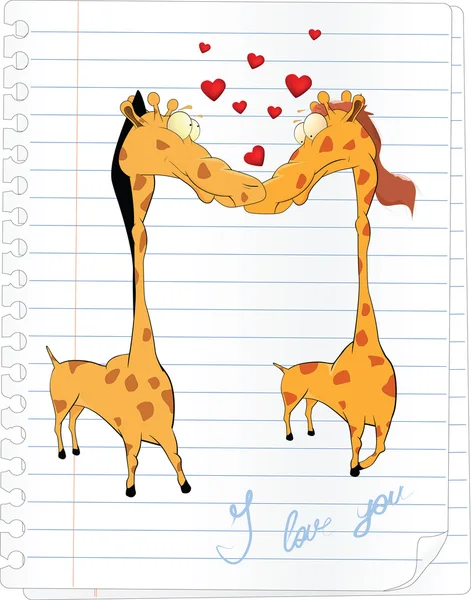 Giraffes and hearts.Cartoon — Stock Vector
