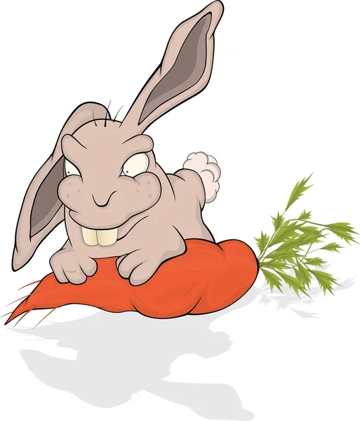 Coelho e uma cenoura. Desenhos animados — Vetor de Stock