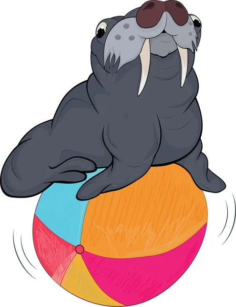 Seal in circus. Cartoon — Stock Vector