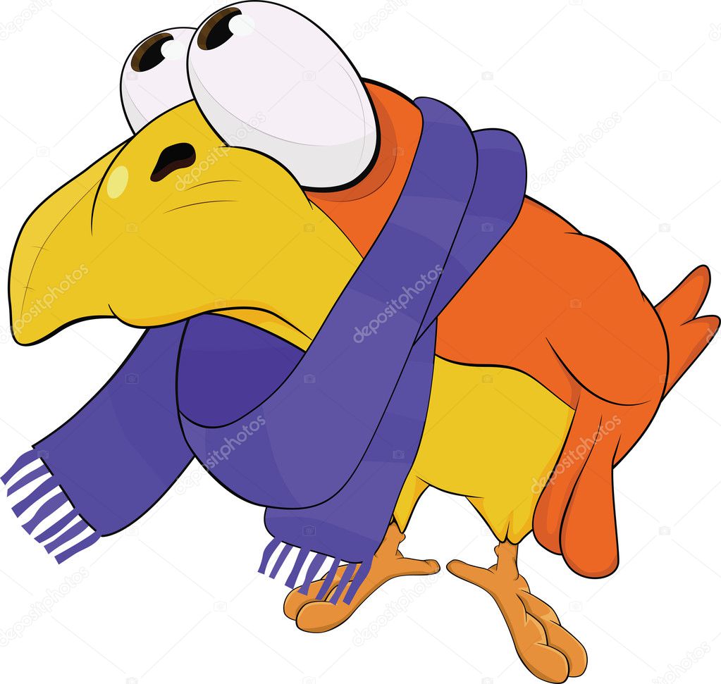 Yellow bird, in a scarf. Cartoon
