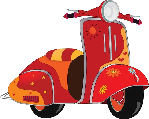 Motorlu scooter için hippi. çizgi film — Stok Vektör