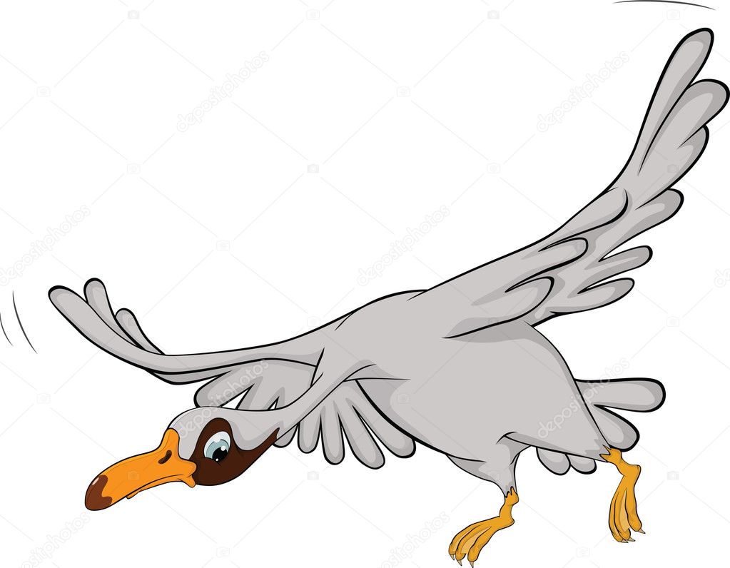 Flying goose. Cartoon