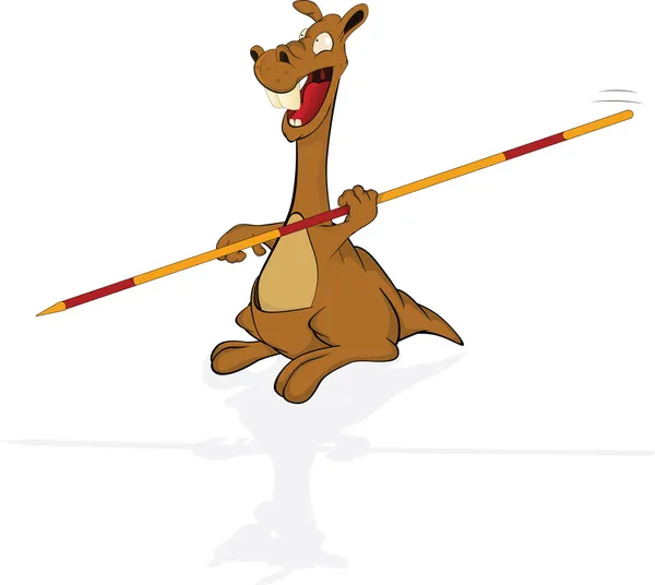 Kangaroo the sportsman. High jumps with a pole. Cartoon — Stock Vector