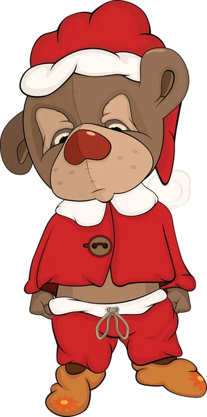 Cachorro de oso soñoliento en pijama rojo. Caricatura — Vector de stock