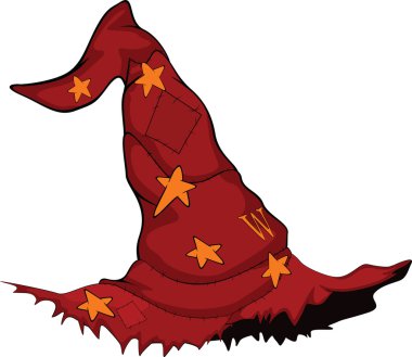 Red old cap of the wizard. Cartoon clipart