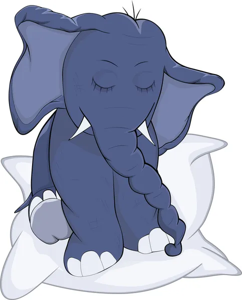 Das schläfrige Elefantenkalb auf einem Kissen. Karikatur — Stockvektor