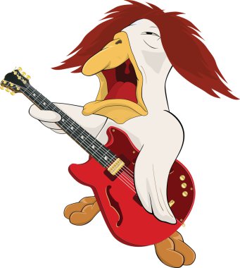 Rock and roll musician. Cock the guitarist. Cartoon clipart