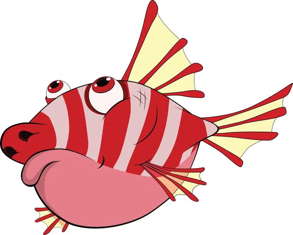 Prickly coral small fish. Cartoon — Stock Vector