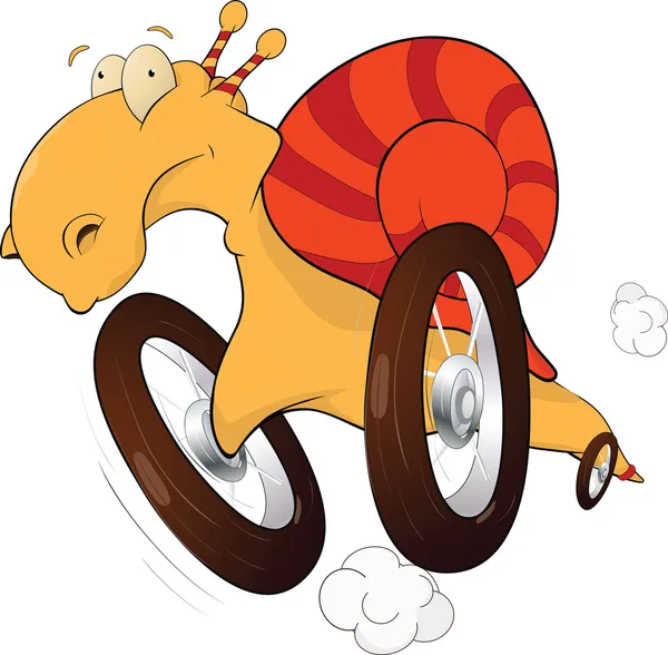 Escargot sur roues. Le pilote de course. Caricature — Image vectorielle
