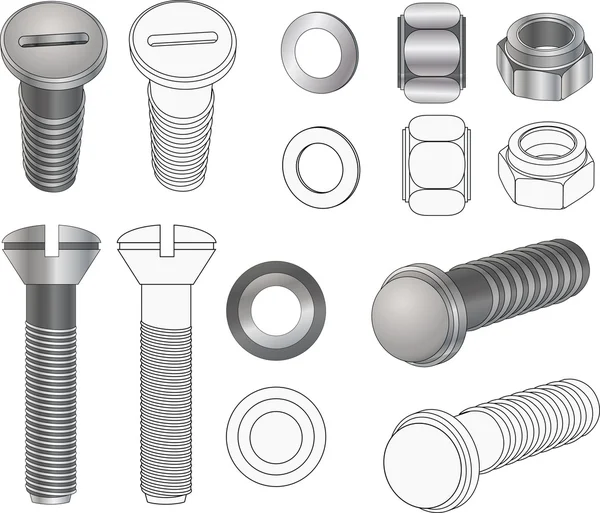 The complete set bolts and nuts. Clip-Art — стоковый вектор