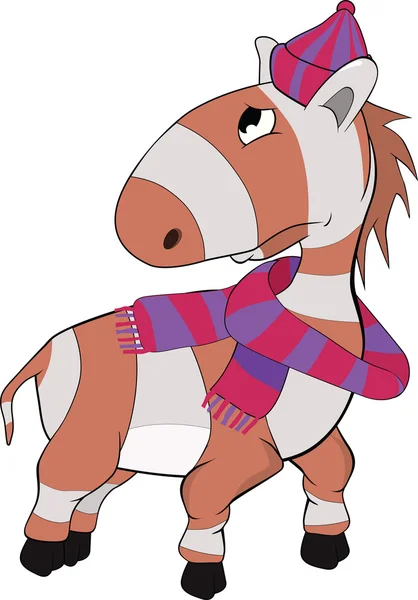 Zebra in a cap and a scarf. Cartoon — Stock Vector
