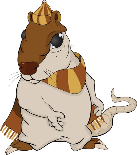 Ratte mit Mütze und Schal. Karikatur — Stockvektor