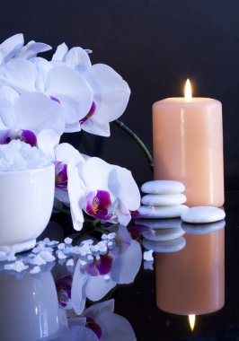 Sea salt with candle and orchid clipart