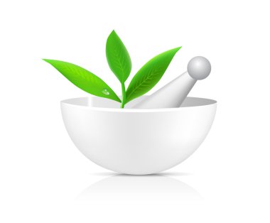 Mortar with herbs clipart