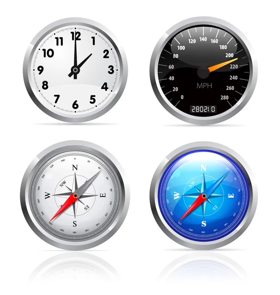 Zegar, prędkościomierz i kompas — Wektor stockowy