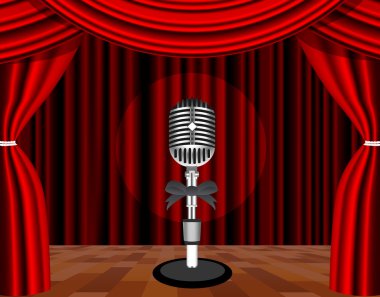 A microphone on a stage with a spotlight on it. clipart