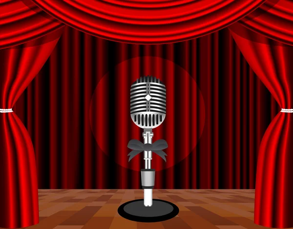 Een microfoon op een podium met een spotlight op het. — Stockvector