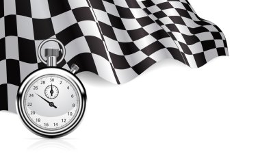 Checkered flag with a stopwatch background clipart