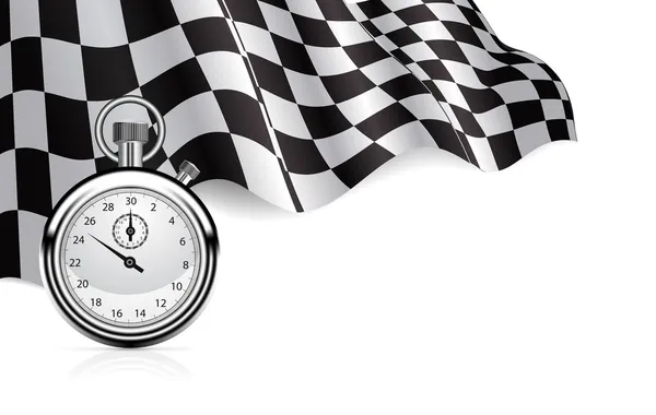 Drapeau à carreaux avec fond chronomètre — Image vectorielle