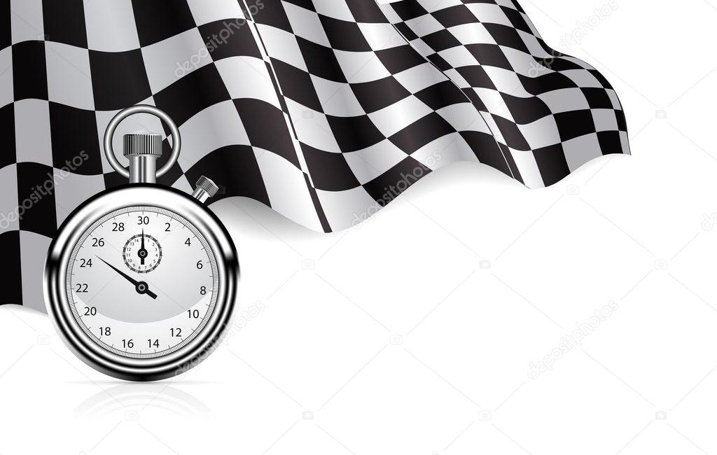 Checkered flag with a stopwatch background