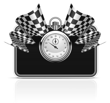 Checkered flag with a stopwatch background clipart