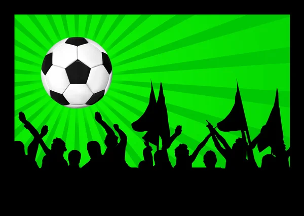 Voetbal fans menigte en de bal — Stockvector