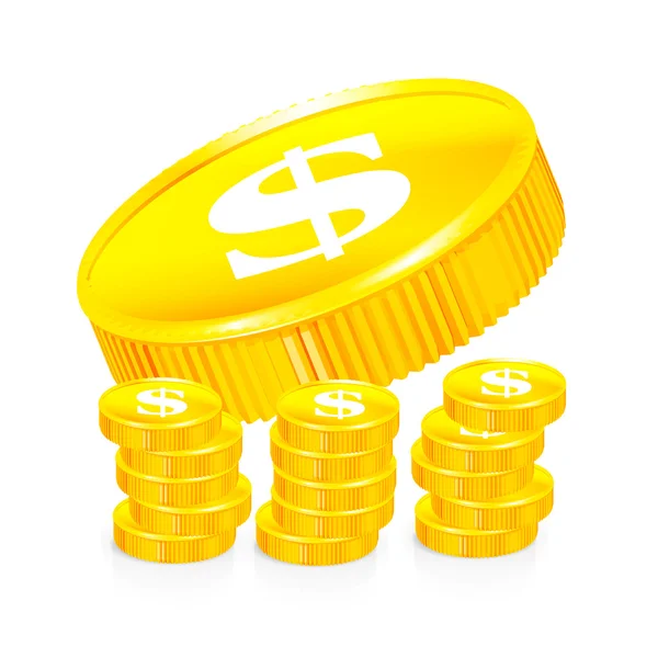 Hromádky zlatých mincí, vektor — Stockový vektor