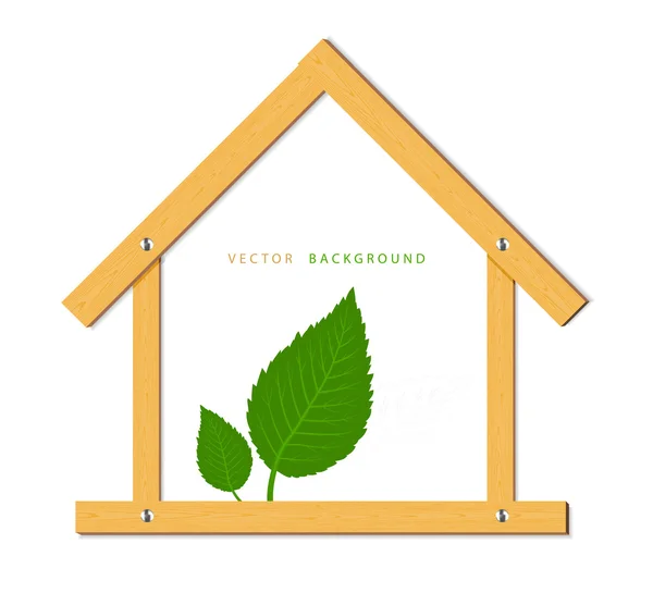 木房子和绿色的树叶 — 图库矢量图片