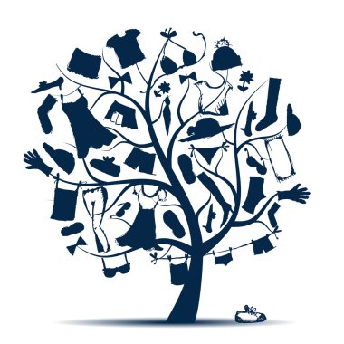 Wardrobe, clothes on tree for your design clipart