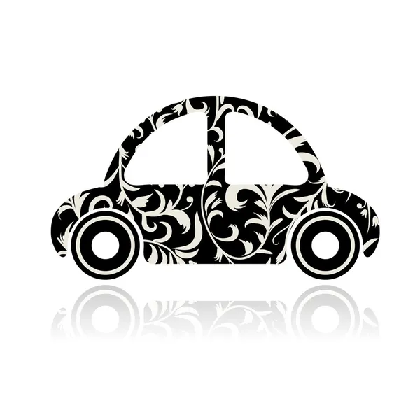 Винтажный черный автомобиль с цветочными вставками для вашего дизайна — стоковый вектор