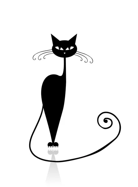 Tasarımınız için siyah kedi silueti — Stok Vektör