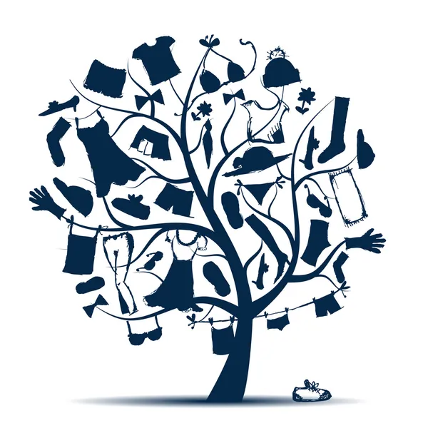 Armoire, vêtements sur arbre pour votre design — Image vectorielle