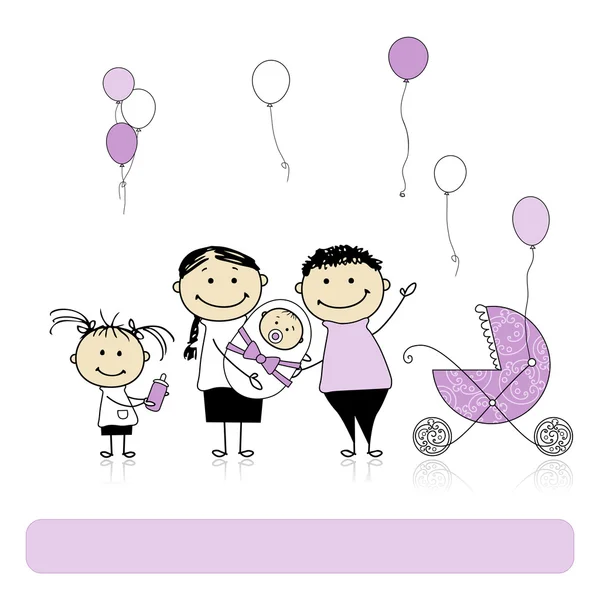 Gelukkige verjaardag, ouders met kinderen, pasgeboren baby — Stockvector
