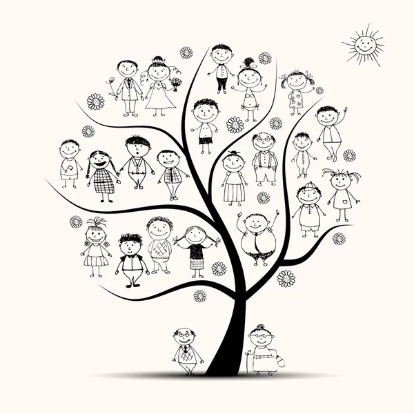 Árbol genealógico, parientes, boceto — Vector de stock
