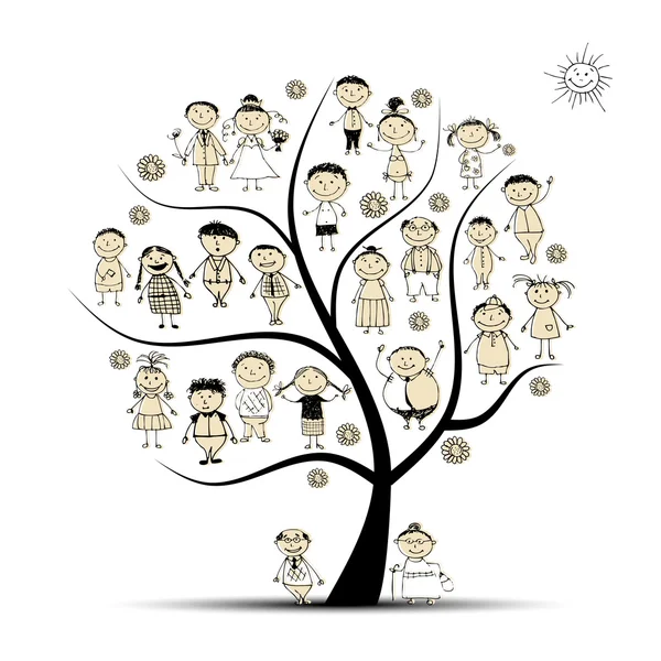 Οικογενειακό δέντρο, συγγενείς, σκίτσο — Διανυσματικό Αρχείο
