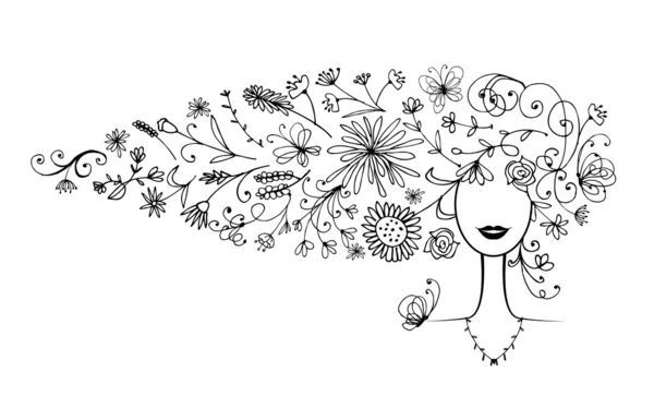 Silueta femenina, peinado floral para tu diseño — Archivo Imágenes Vectoriales
