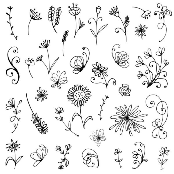 Tasarımınız için çiçek elementlerinin çizimi — Stok Vektör