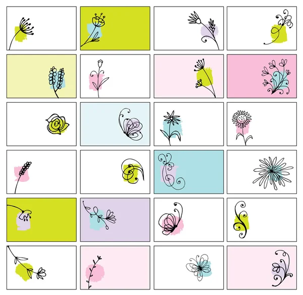 24 cartes de visite avec motif floral — Image vectorielle