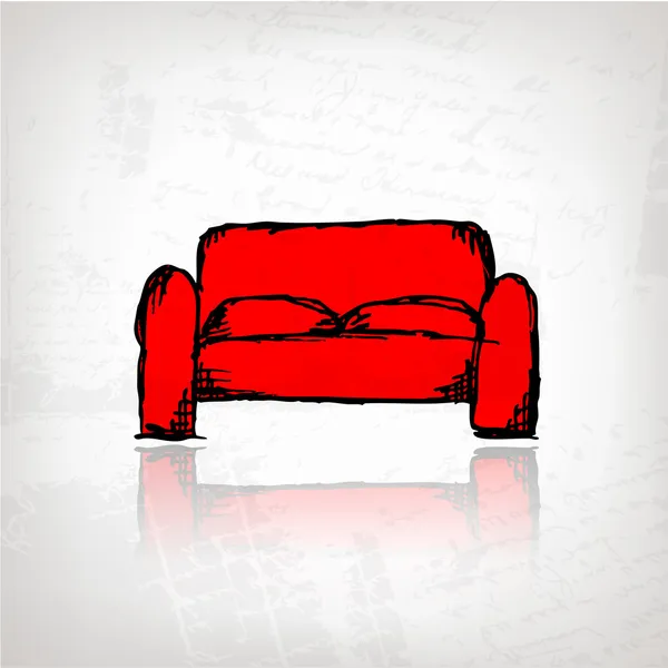 Red sofa on grunge background for your design — Stock Vector