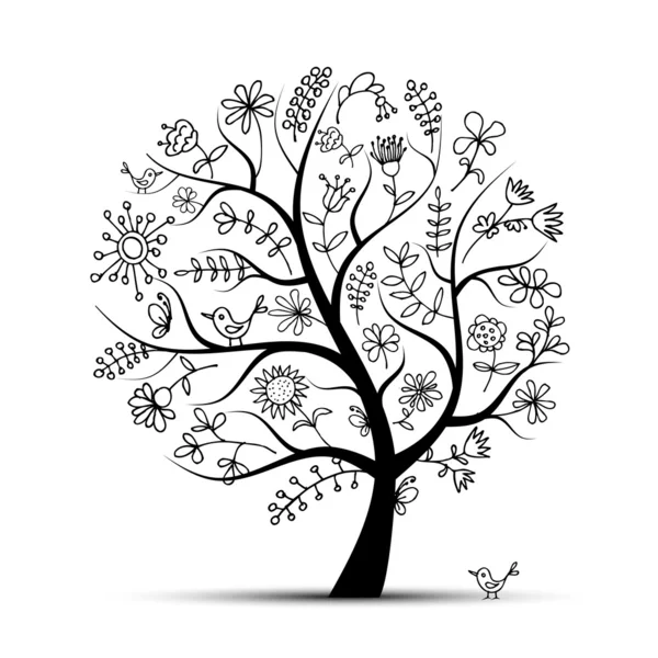 Art floral δέντρο μαύρο για το σχεδιασμό σας — Διανυσματικό Αρχείο