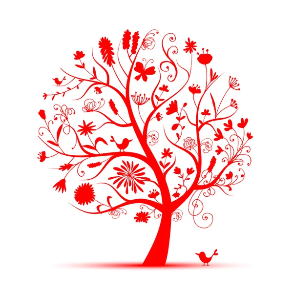Art arbre floral rouge pour votre conception — Image vectorielle
