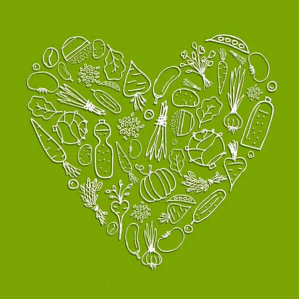 Zdrowe życie - kształt serca z warzywami do projektowania — Wektor stockowy