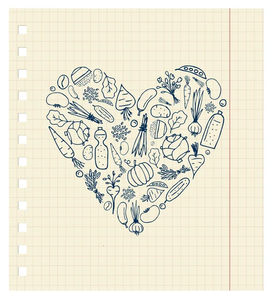 Gezond leven - hartvorm met groenten voor uw ontwerp — Stockvector