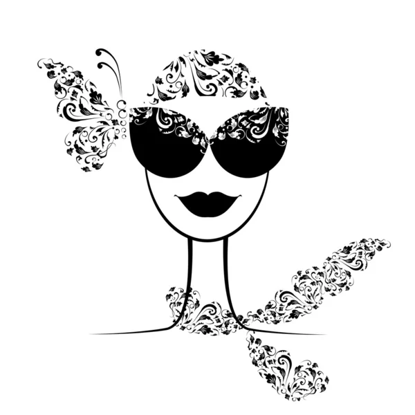 Vrouwelijke mode silhouet met zonnebril uw ontwerp — Stockvector