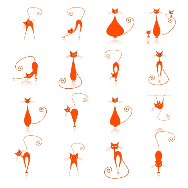 Turuncu kedi silueti koleksiyonu — Stok Vektör
